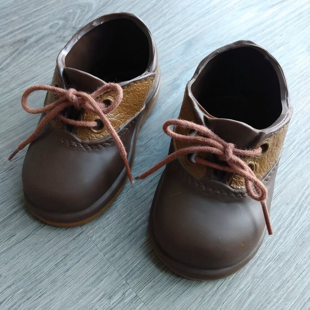 Vintage Boy Doll Shoes Brown Plastic "Little Souls" by Gretchen Wilson